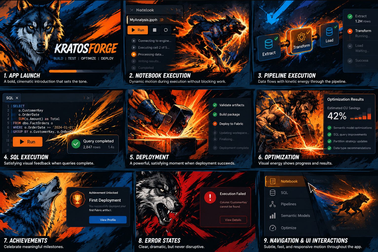 The nine-panel KratosForge storyboard